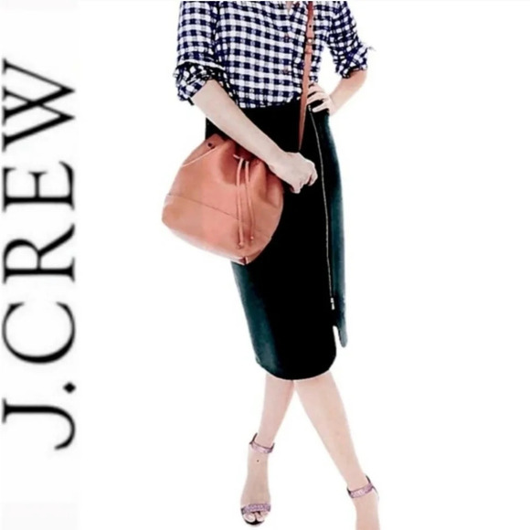 J.Crew Wool Knee length Pencil Skirt Black -Gold Assymmetrical front zip 12p - Picture 2 of 12